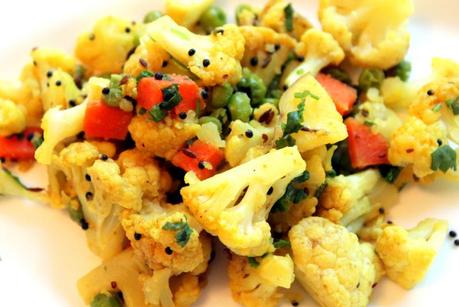Indian Cauliflower “Sabji” with Peas and Carrots