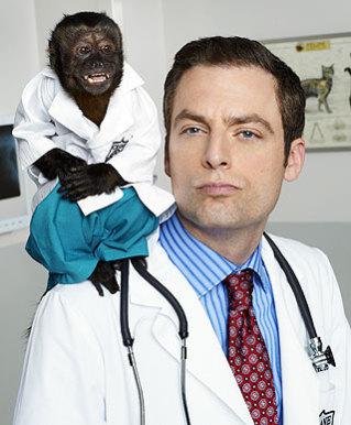 Justin Kirk (and monkey) in NBC's Fall comedy, Animal Practice: image via blog.zap2it.com