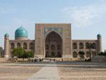 The entrance portal of the Tilla-Kari (Gold-Covered) Medressa part of the Registan