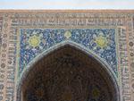 The entrance portal of the Tilla-Kari (Gold-Covered) Medressa part of the Registan