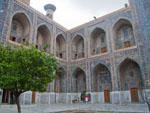 The inner court of Ulugbek Medressa part of the Registan