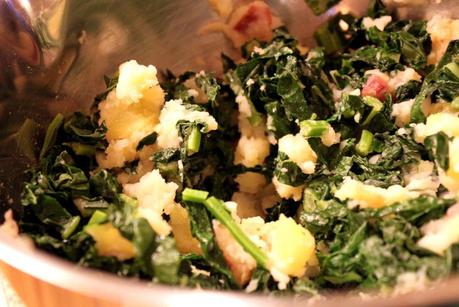 Mashed Potato Cakes with Onions and Kale