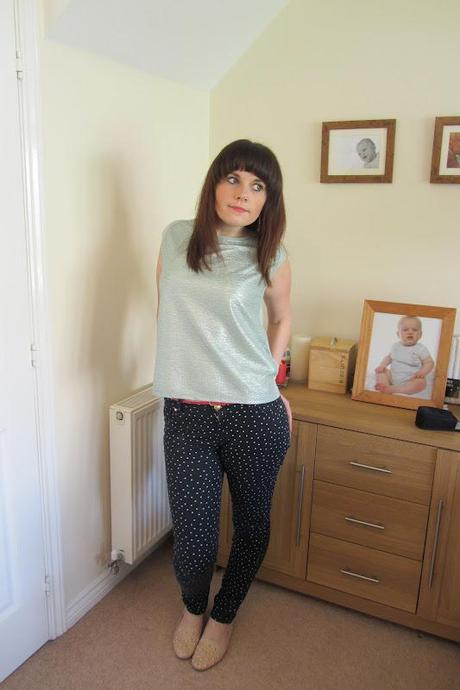 Primark spotty jeans and mint foil top.