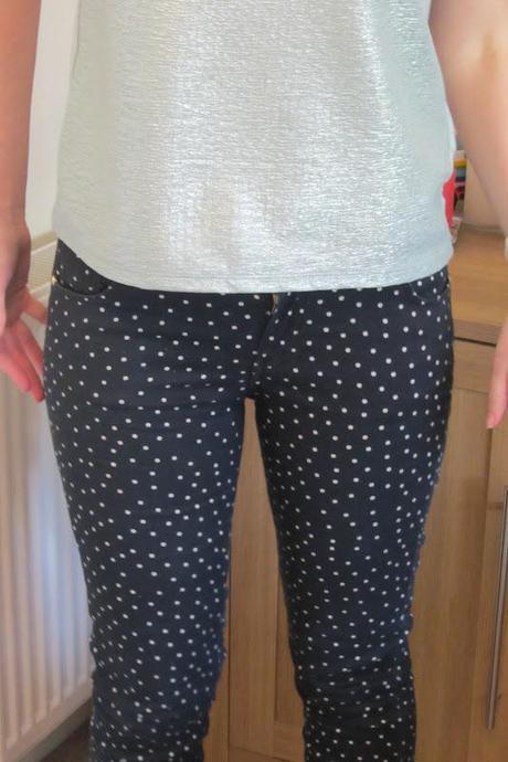 Primark spotty jeans and mint foil top.