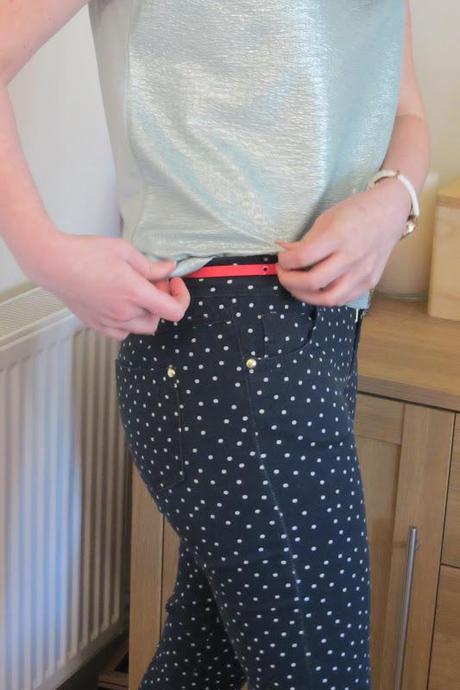 Primark spotty jeans and mint foil top.