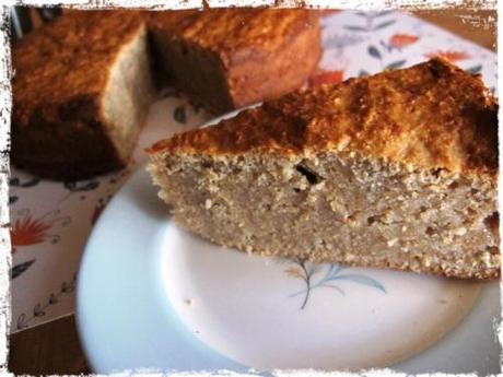 close up of a slice of pear bread
