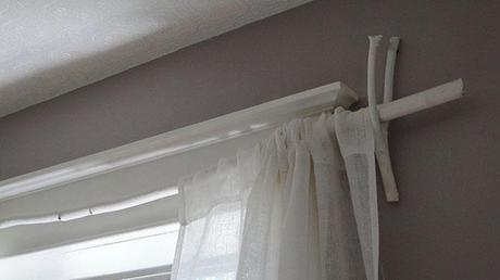 twig curtain rod with linen curtains 