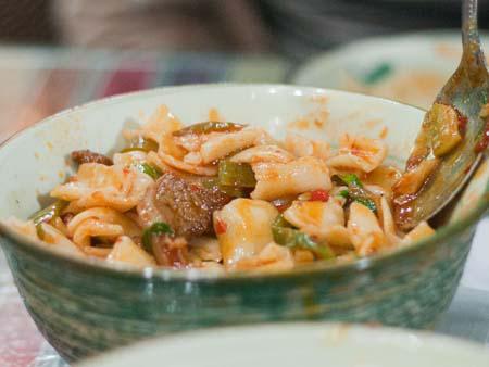 Shou La Mian - noodles topped with meat and vegetables