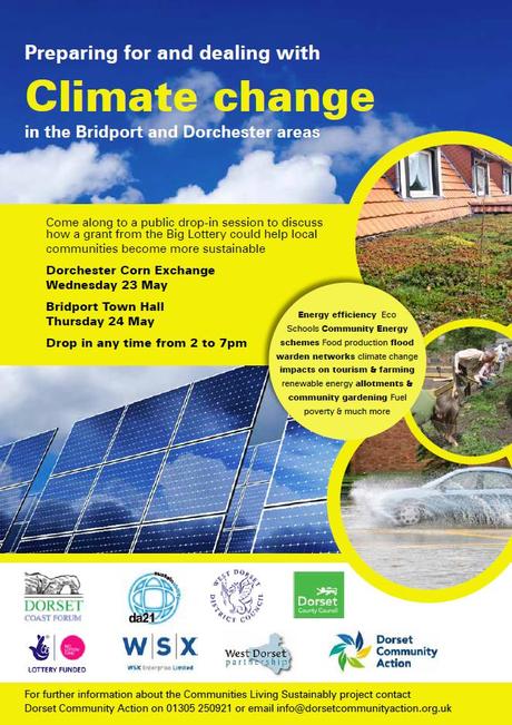 Climate change drop-in dicussions in Dorchester 23rd May & Bridport 24th May