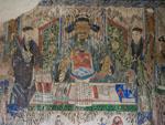 Fresco of traditional Chinese man eating dumplings found inside the City God Temple