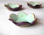 Flower  dish in eggplant and mint  handmade pottery - claylicious