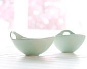 Pottery Bowls - Soft Seafoam Green with Handle - Set of 2 - Noodle Bowl - FringeandFettle