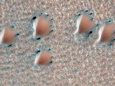 This scene is from early spring in the northern hemisphere of Mars