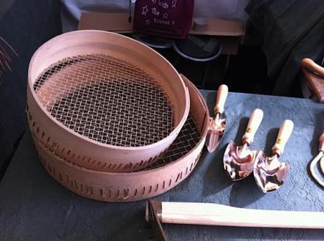 copper garden tools and sieve