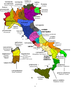 Map of the languages and dialects spoken in Italy