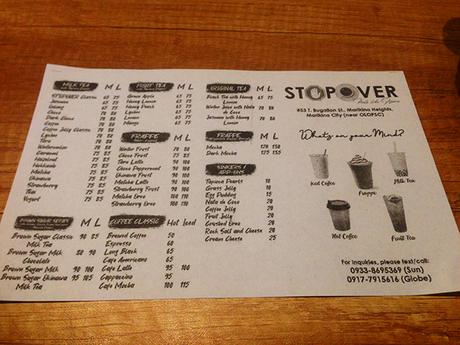 StopOver cafe menu