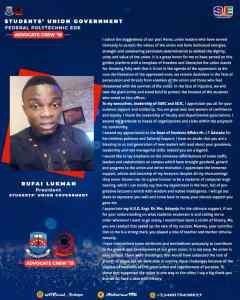 FPE’ SUG President, SIWES 10months Tenure In Office