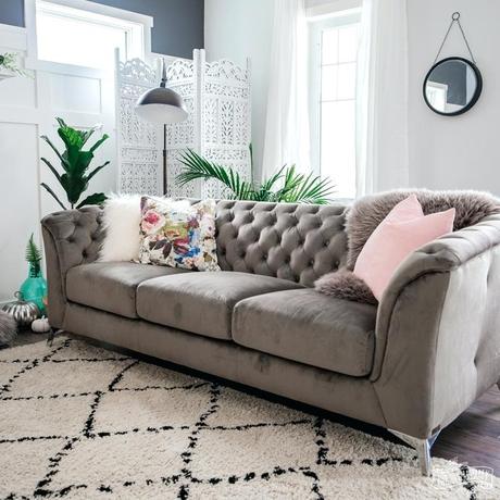 tufted velour sofa velvet interior design how to style a couch for fall the mommy