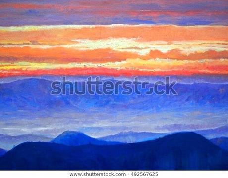 sunrise paint color morning landscape oil painting stock illustration