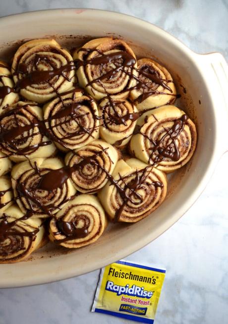 Churro Cinnamon Rolls with Chocolate Drizzle