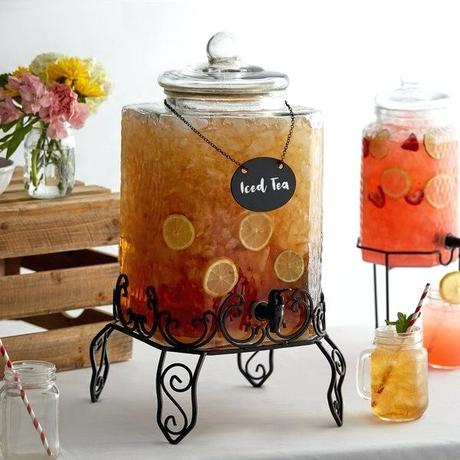 pretty drink dispenser cute beverage 5 gallon hammered glass with metal stand and chalkboard sign