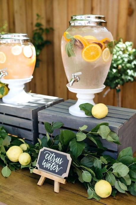 pretty drink dispenser cute rustic lemon themed baby shower bridal