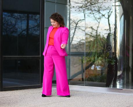Hot Pink Wide Leg Pantsuit with Red for Career Day