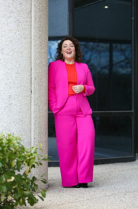 Hot Pink Wide Leg Pantsuit with Red for Career Day