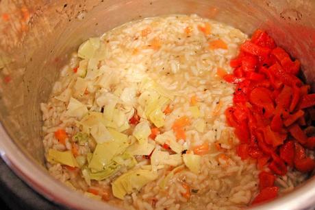 Instant Pot Risotto with Artichokes and Red Peppers