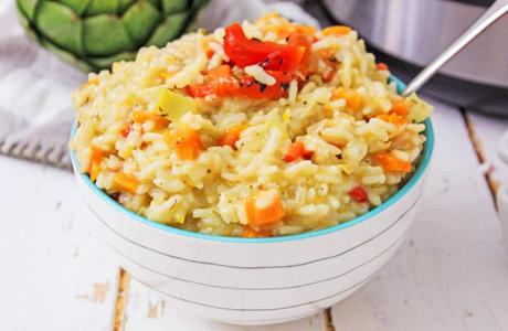 Instant Pot Risotto with Artichokes and Red Peppers