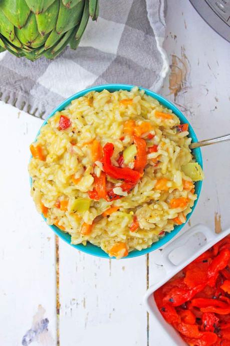 Instant Pot Risotto with Artichokes and Red Peppers