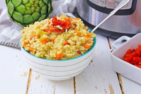 Instant Pot Risotto with Artichokes and Red Peppers