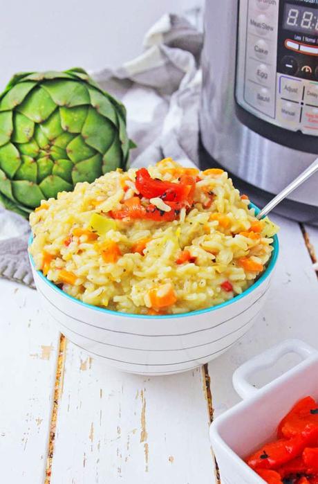 Instant Pot Risotto with Artichokes and Red Peppers