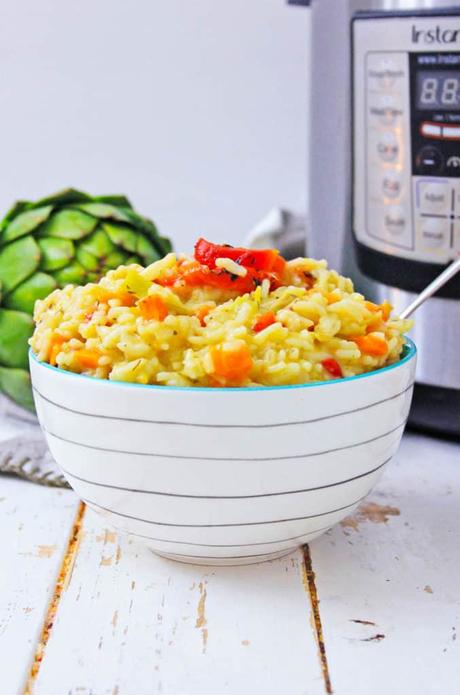 Instant Pot Risotto with Artichokes and Red Peppers