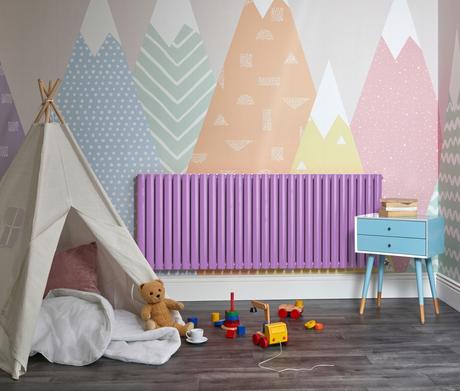 Purple Milano Aruba designer radiator in a playroom