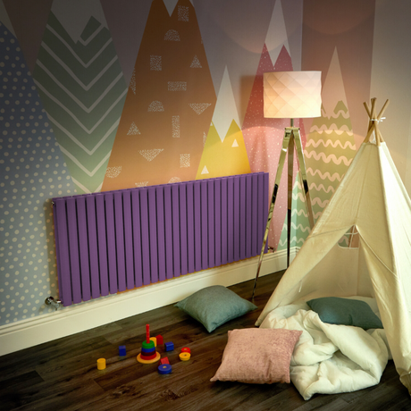 purple Milano Aruba radiator in a playroom