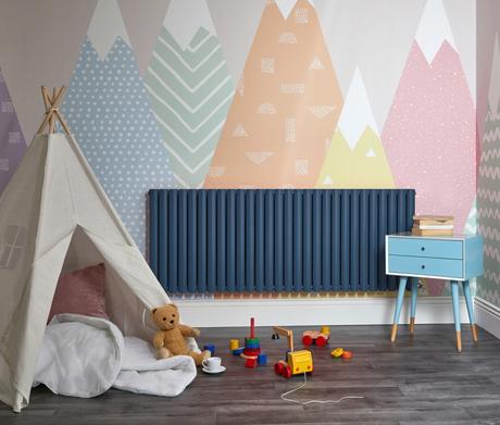 Navy blue Milano Aruba designer radiator in a playroom