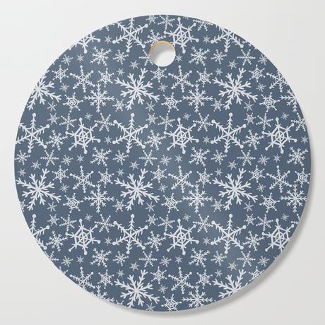 The different Christmas Gift Ideas Snowflakes on Navy Christmas Decorations Cutting Board by laurenullrichart