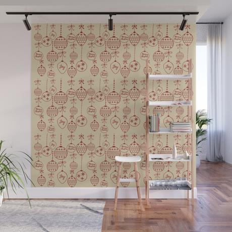 The different Christmas Gift Ideas Red Ornament Pattern Christmas Decorations Wall Mural by laurenullrichart
