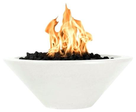 contemporary fire bowl round tapered liquid propane limestone match lit