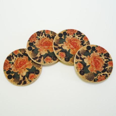Four Orange Rose and Skin Round Cork Coasters