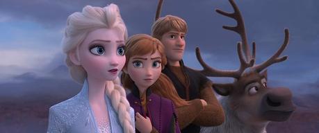Review Frozen 2 (2019): Elsa (Idina Menzel), Anna (Kristen Bell), Kristoff (Jonathan Groff), and Sven