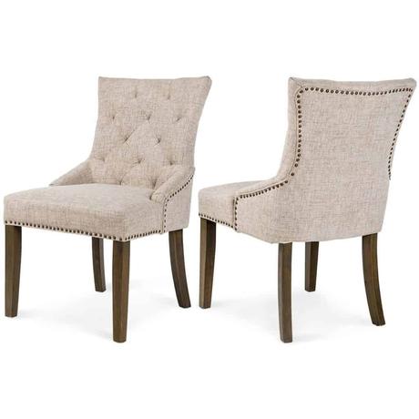 Merax Dining Chair Leisure Padded Chair with Armrest, Nailed Trim, Beige, Set of 2