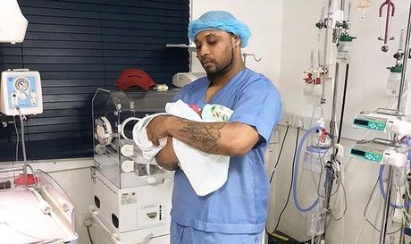 Davido’s cousin, B-Red announces birth of his son Jordan Adeleke (Photos)