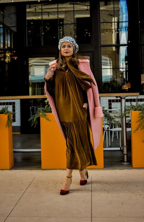 happyxnature, eco-conscious brand, eco friendly, sustainable clothing, USA made, kate hudson brand, velvet dress, fur sleeve coat, myriad musings, saumya shiohare 