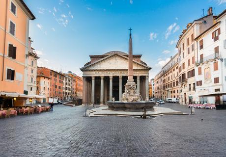 The imposing Pantheon in Rome, once a Roman temple dedicated to all gods, and now converted to a church, is the best preserved of all Ancient Roman monuments. 