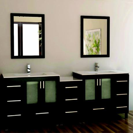 double vanity with black espresso and off white counter tops