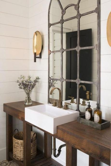 beautiful natural wood single sink farmhouse style modern bathroom vanity