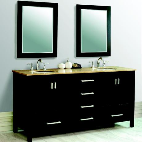 oslo double sink vanity in black with silver drawer handles