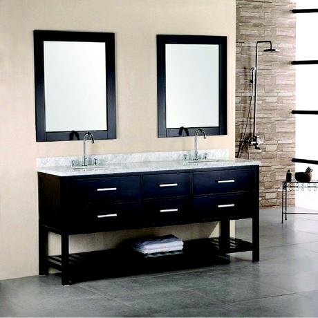 london double sink vanity in espresso with towel holder and marble top